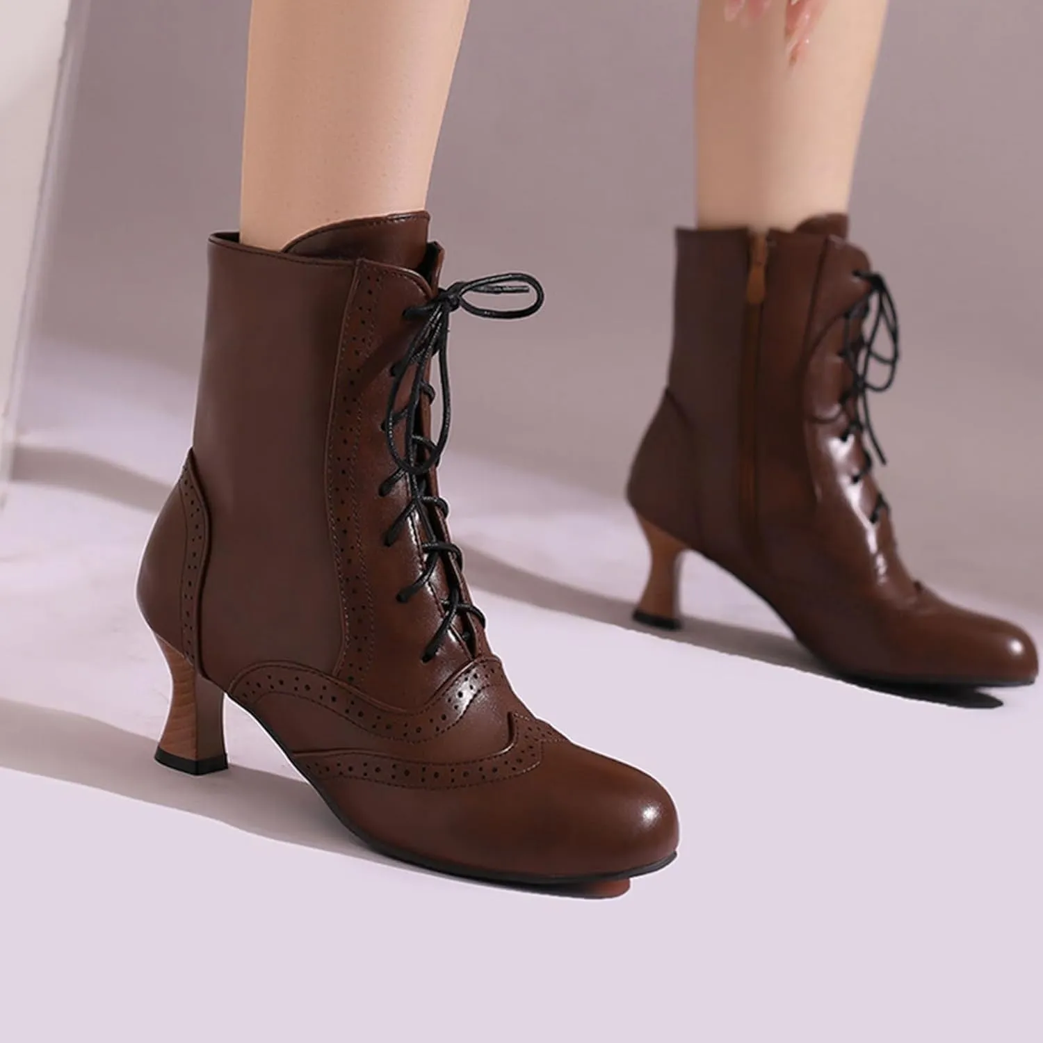 ErikenUrben Women Vintage Victorian Boots Lace up Renaissance Boots Witch Costume Shoes Zip