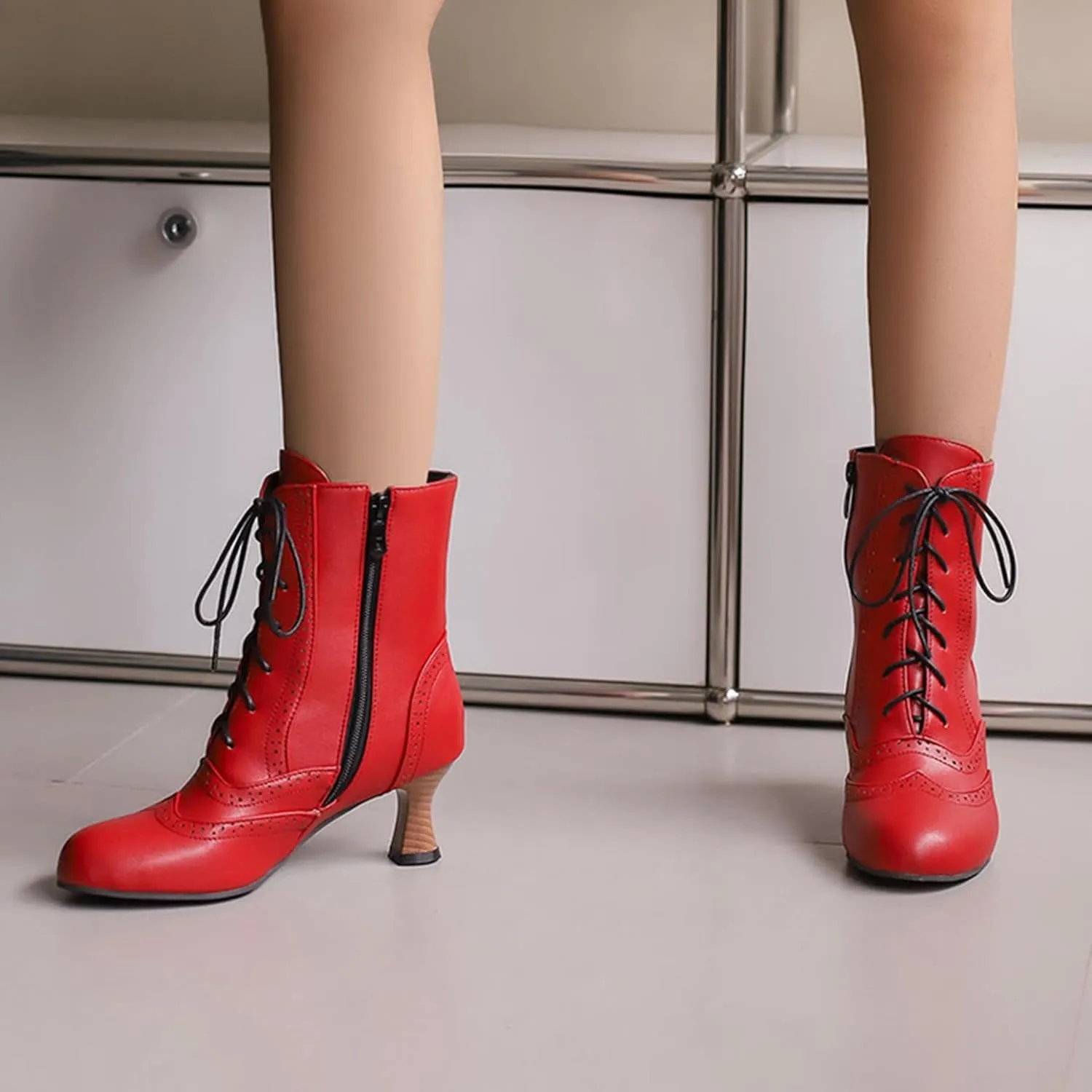ErikenUrben Women Vintage Victorian Boots Lace up Renaissance Boots Witch Costume Shoes Zip