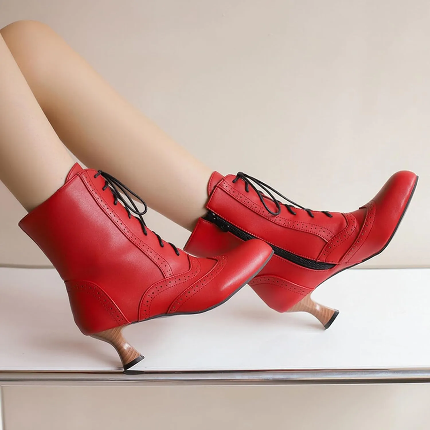 ErikenUrben Women Vintage Victorian Boots Lace up Renaissance Boots Witch Costume Shoes Zip
