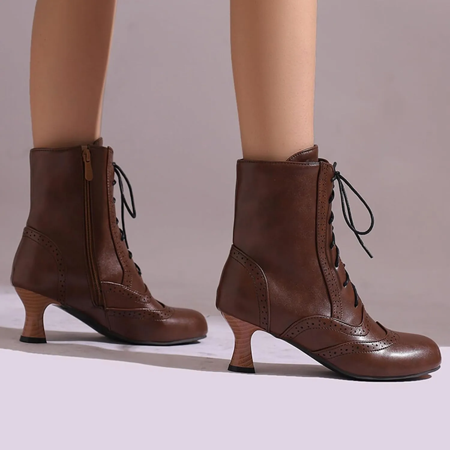 ErikenUrben Women Vintage Victorian Boots Lace up Renaissance Boots Witch Costume Shoes Zip
