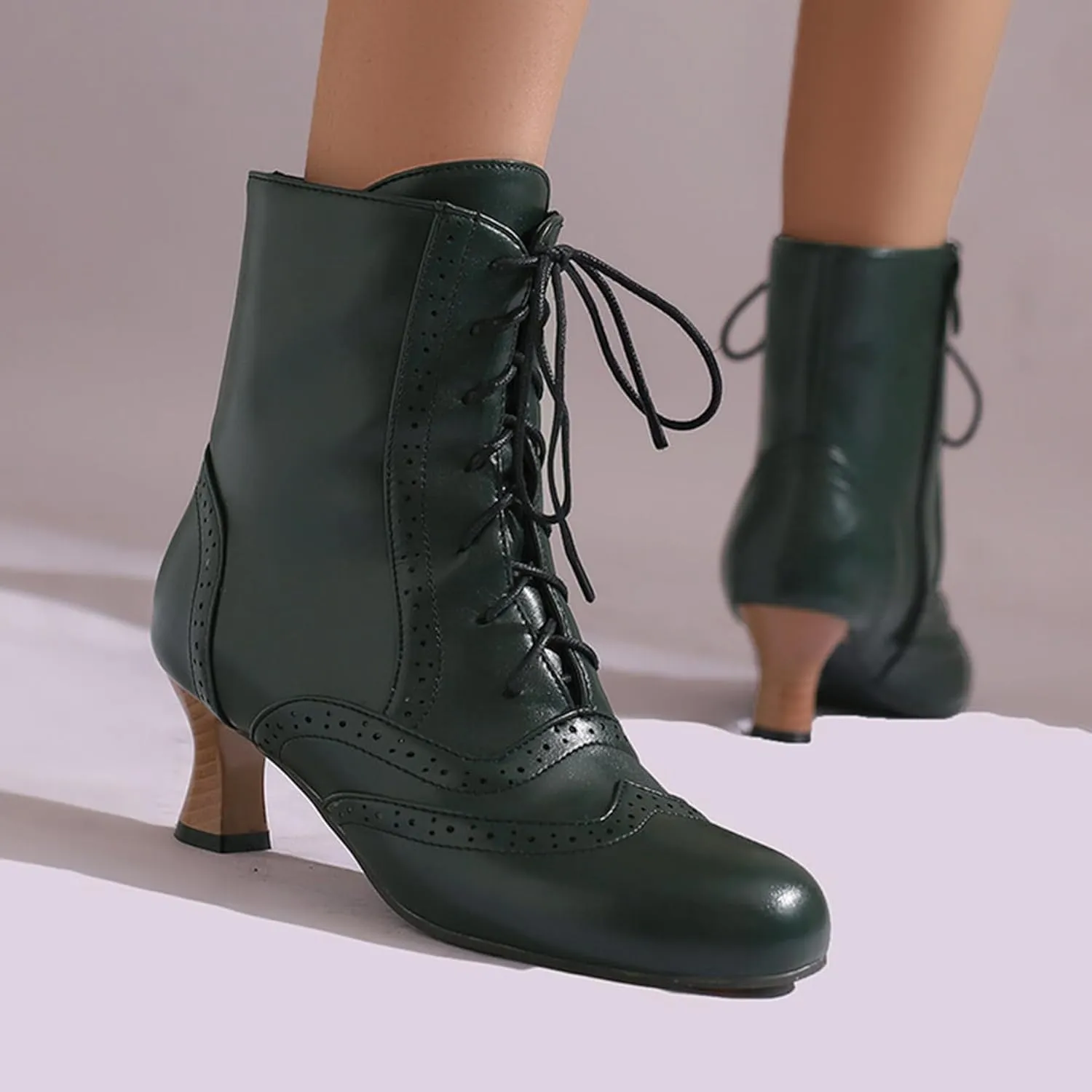 ErikenUrben Women Vintage Victorian Boots Lace up Renaissance Boots Witch Costume Shoes Zip