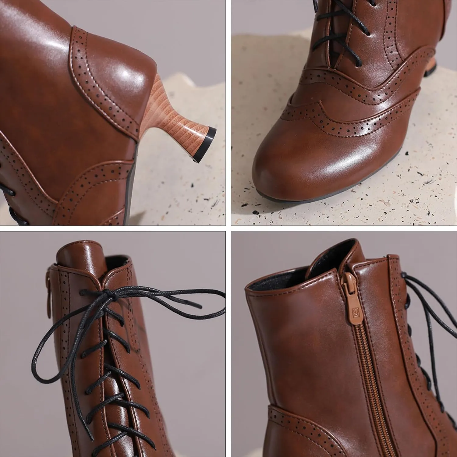 ErikenUrben Women Vintage Victorian Boots Lace up Renaissance Boots Witch Costume Shoes Zip