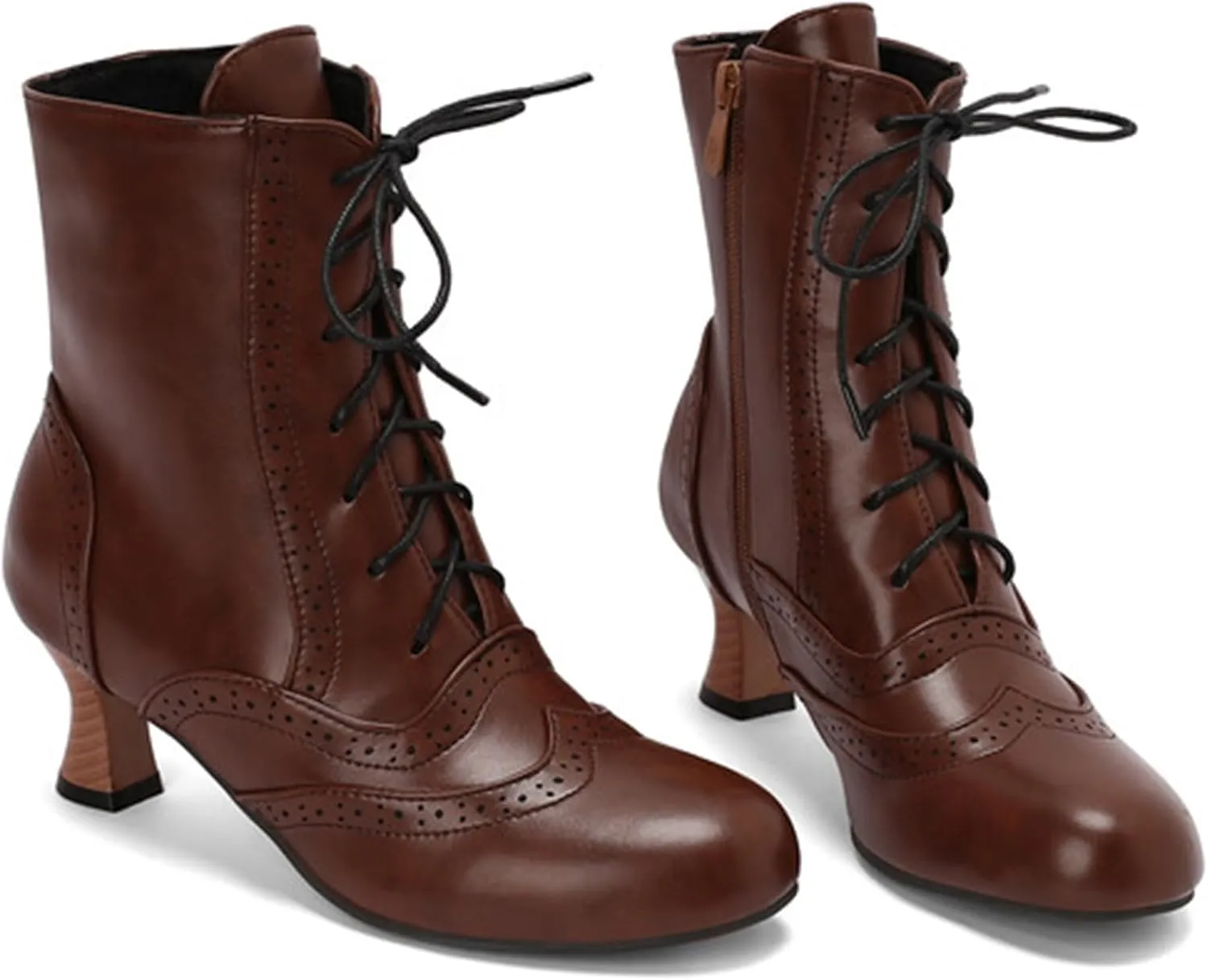 ErikenUrben Women Vintage Victorian Boots Lace up Renaissance Boots Witch Costume Shoes Zip