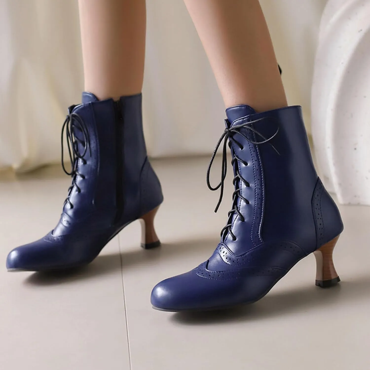 ErikenUrben Women Vintage Victorian Boots Lace up Renaissance Boots Witch Costume Shoes Zip