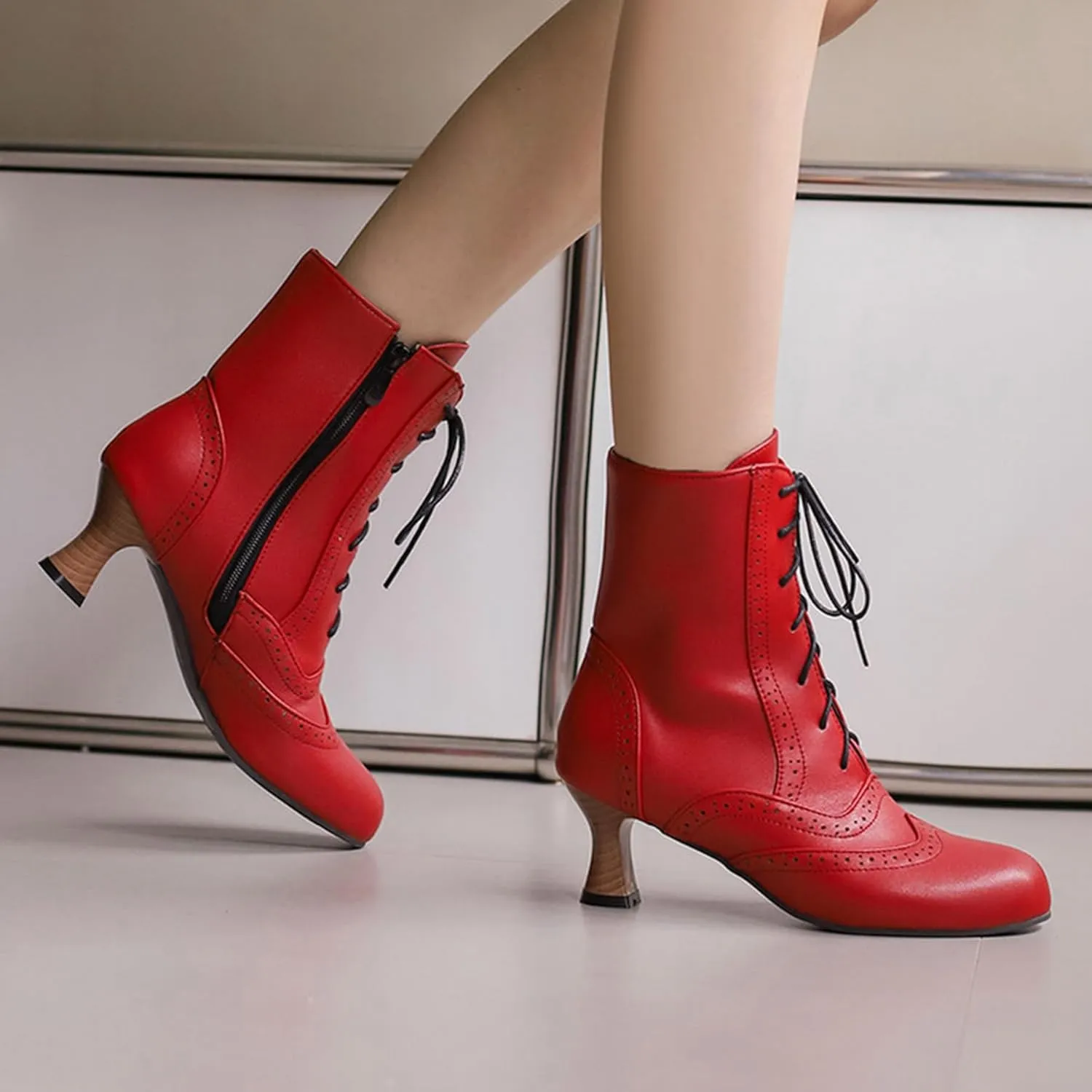 ErikenUrben Women Vintage Victorian Boots Lace up Renaissance Boots Witch Costume Shoes Zip