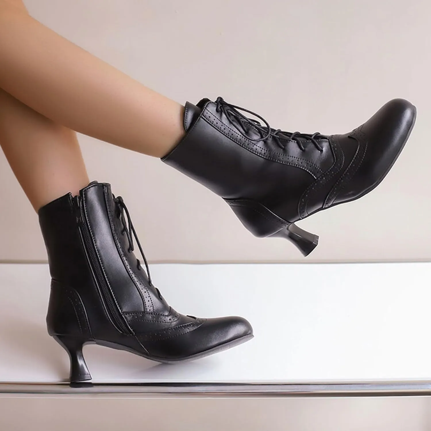 ErikenUrben Women Vintage Victorian Boots Lace up Renaissance Boots Witch Costume Shoes Zip