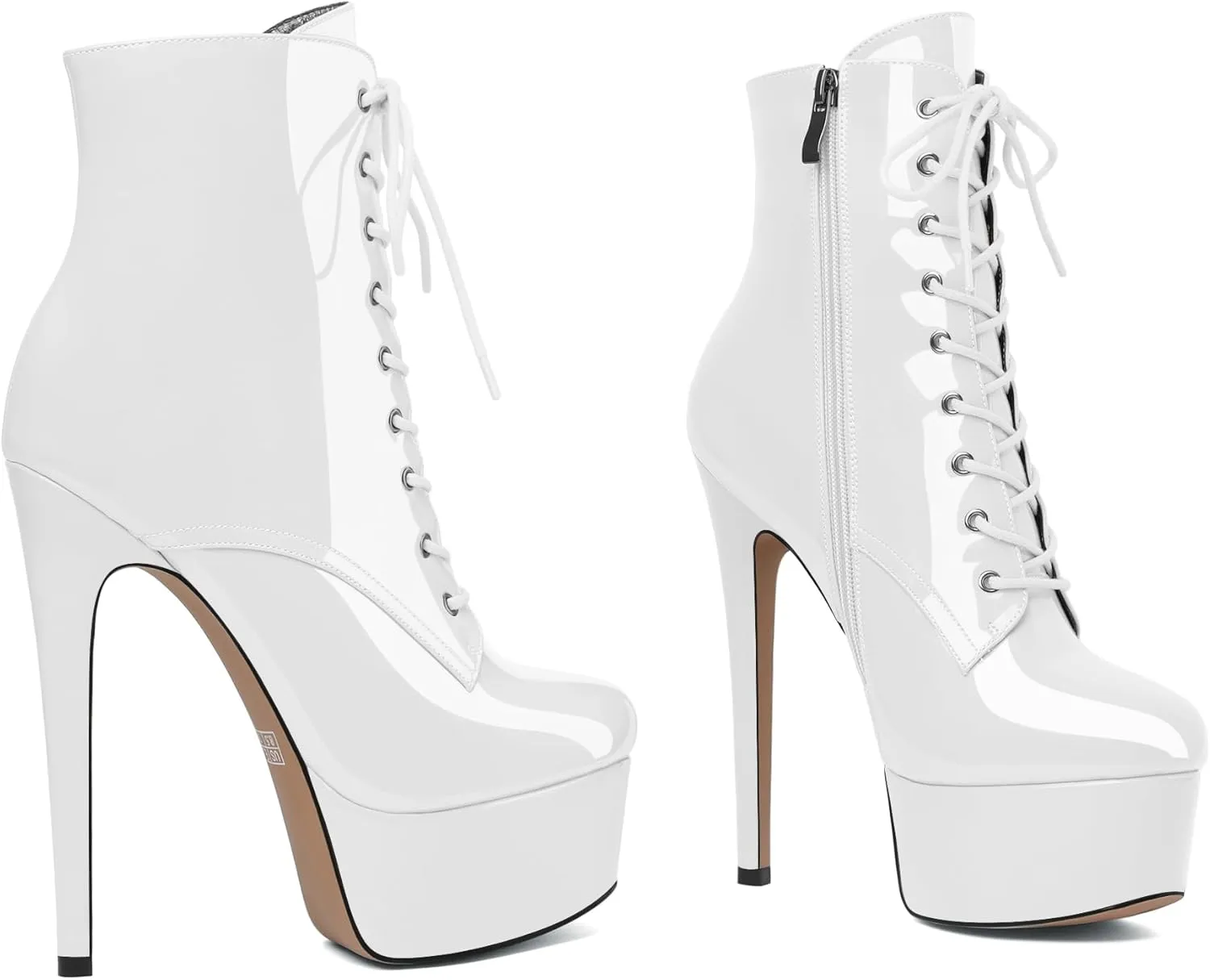 Esvowido Women's Ankle Booties Lace Up Boots Platform High Heel Round Toe Stilettos Short Boots with Side Zipper Sexy Ankle Boots