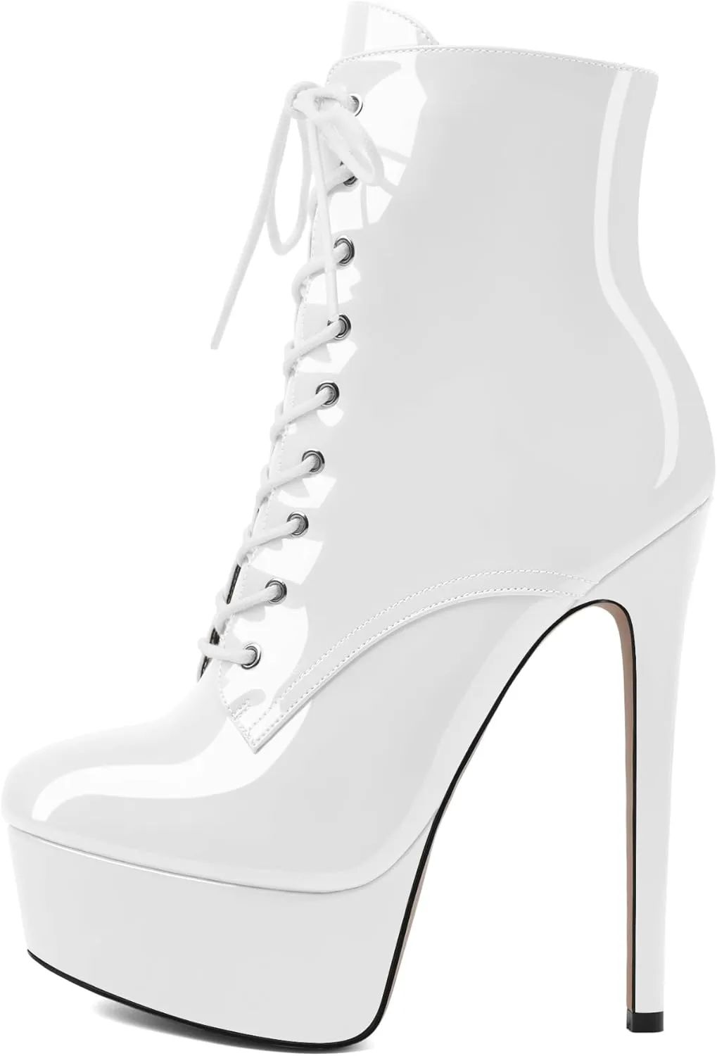 Esvowido Women's Ankle Booties Lace Up Boots Platform High Heel Round Toe Stilettos Short Boots with Side Zipper Sexy Ankle Boots