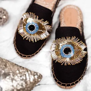 Evil Eye Glare Espadrilles Charcoal Flat