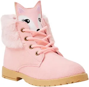 FabKids Girls Fashion Ankle Boots Cute Combat Boots Lace Up Non-Slip Short Boots for Toddler Little Kid Big Kid