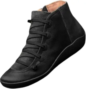 Fall Ankle Boots for Women No Heel 2024, New Arch Support Boots Fashion Lace Up Side Zipper Retro Ankle Booties, Comfortable Slip On Flat Low Heel Boots