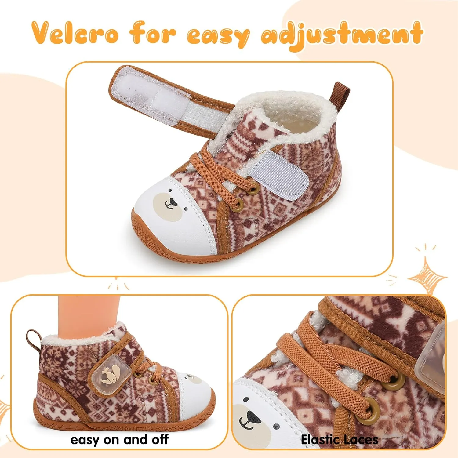 FEETCITY Baby Boots Boys Girls Infant Slippers Cozy Fleece Boots First Walking Shoes Warm Socks Newborn Crib Shoes