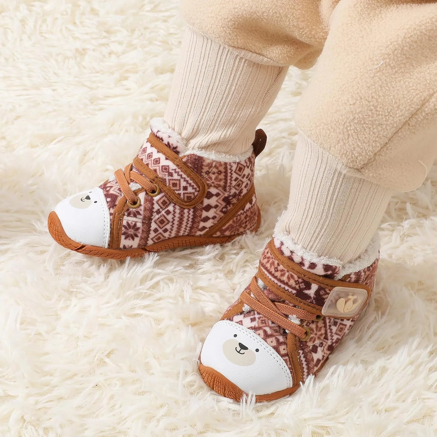 FEETCITY Baby Boots Boys Girls Infant Slippers Cozy Fleece Boots First Walking Shoes Warm Socks Newborn Crib Shoes
