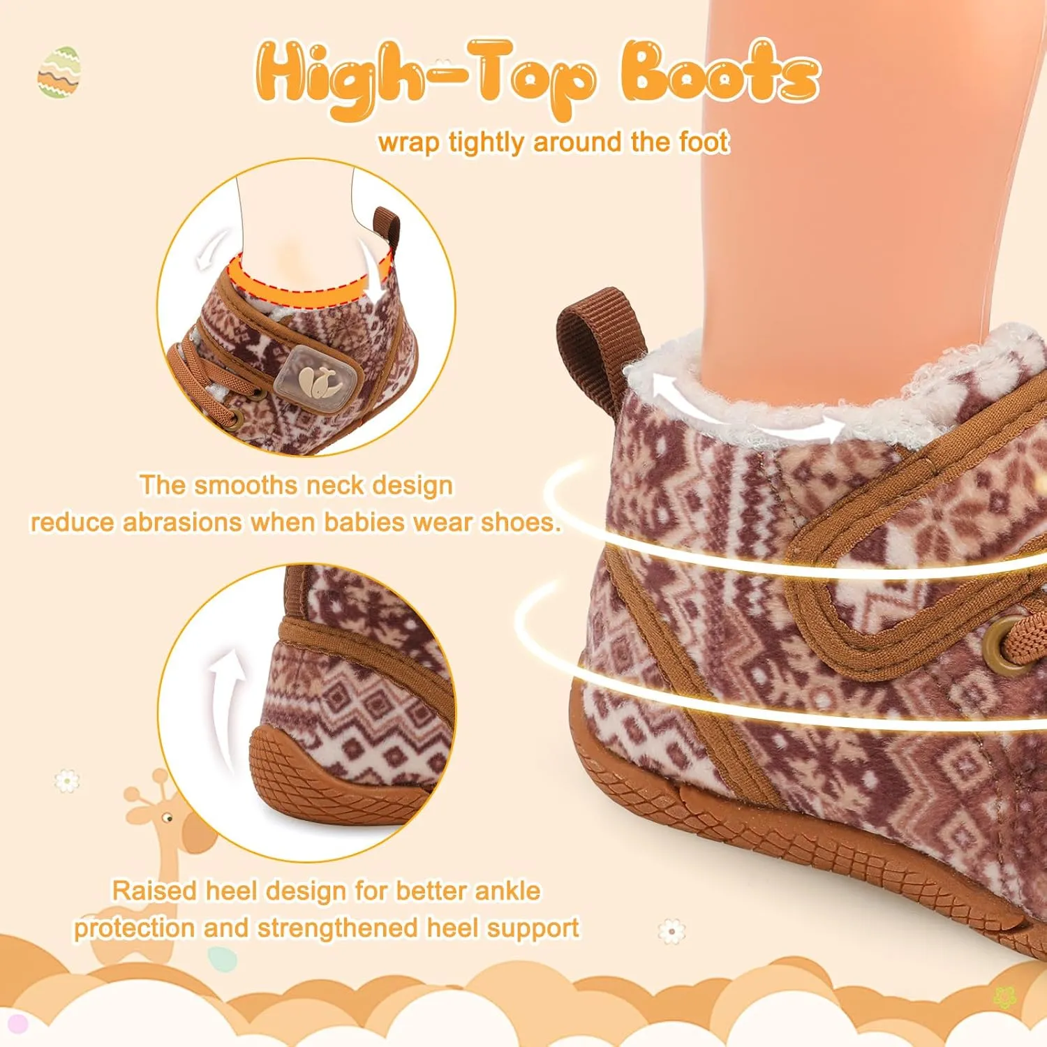 FEETCITY Baby Boots Boys Girls Infant Slippers Cozy Fleece Boots First Walking Shoes Warm Socks Newborn Crib Shoes
