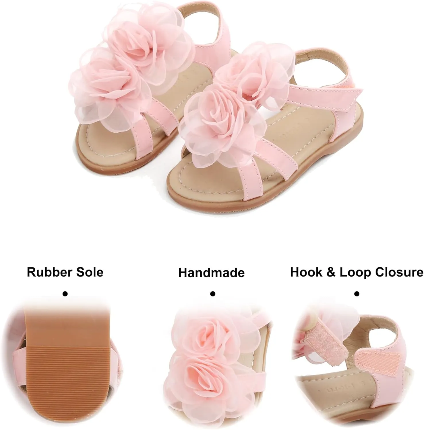 Felix & Flora Toddler Girls Sandals Soft Rubber Flats Summer Baby Flower Girl Shoes.