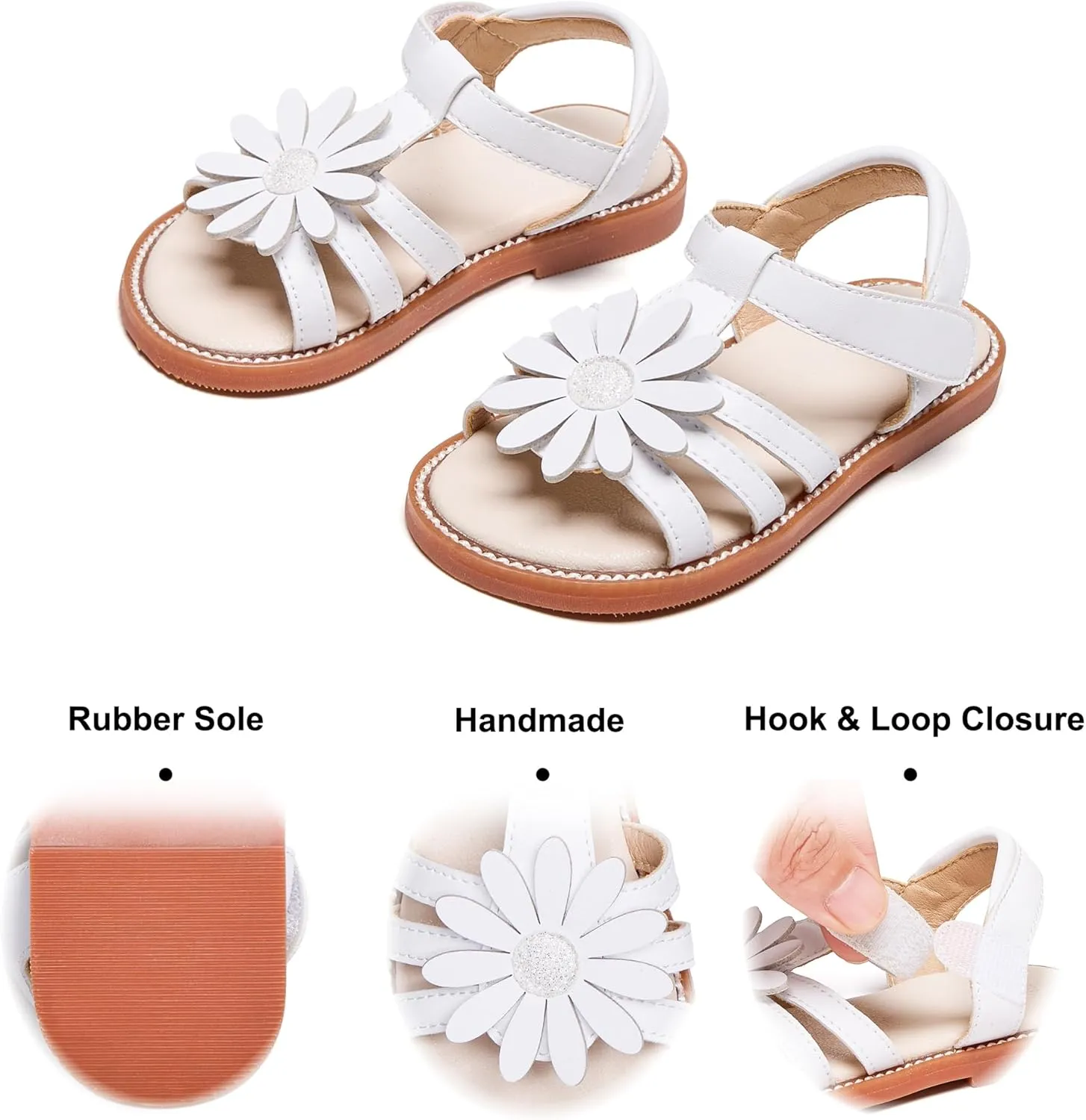 Felix & Flora Toddler Girls Sandals Soft Rubber Flats Summer Baby Flower Girl Shoes.