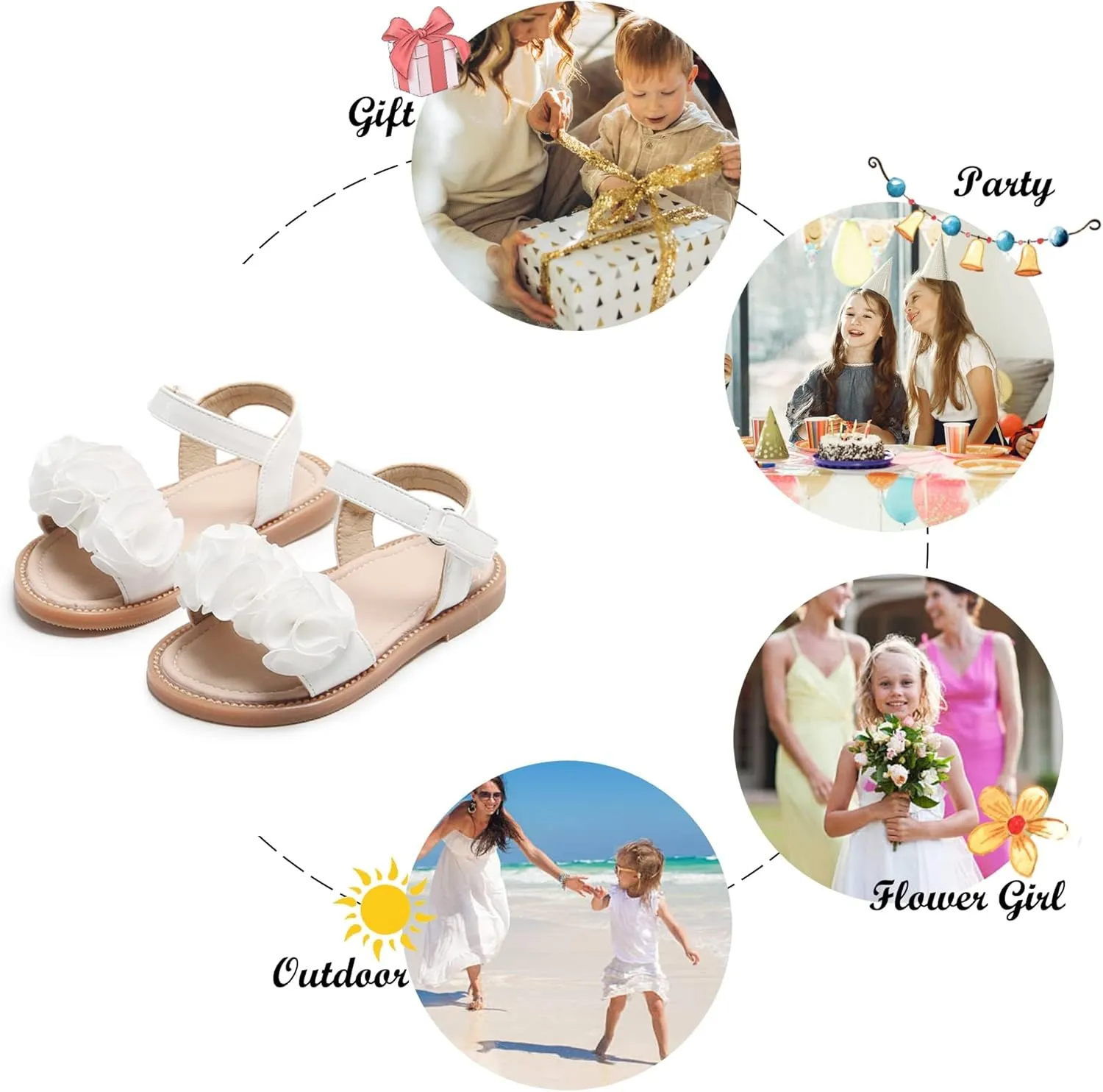 Felix & Flora Toddler Girls Sandals Soft Rubber Flats Summer Baby Flower Girl Shoes.