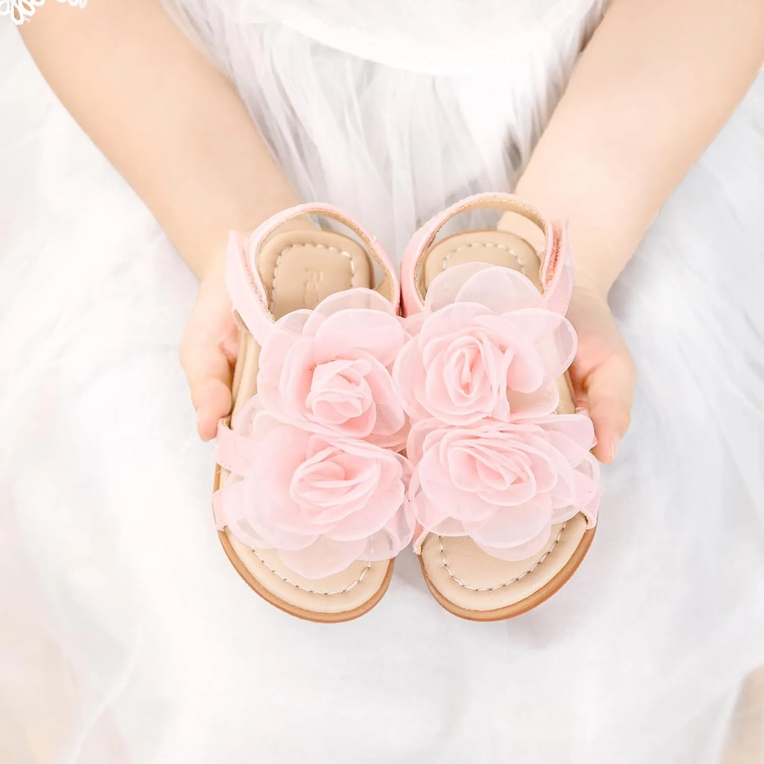 Felix & Flora Toddler Girls Sandals Soft Rubber Flats Summer Baby Flower Girl Shoes.