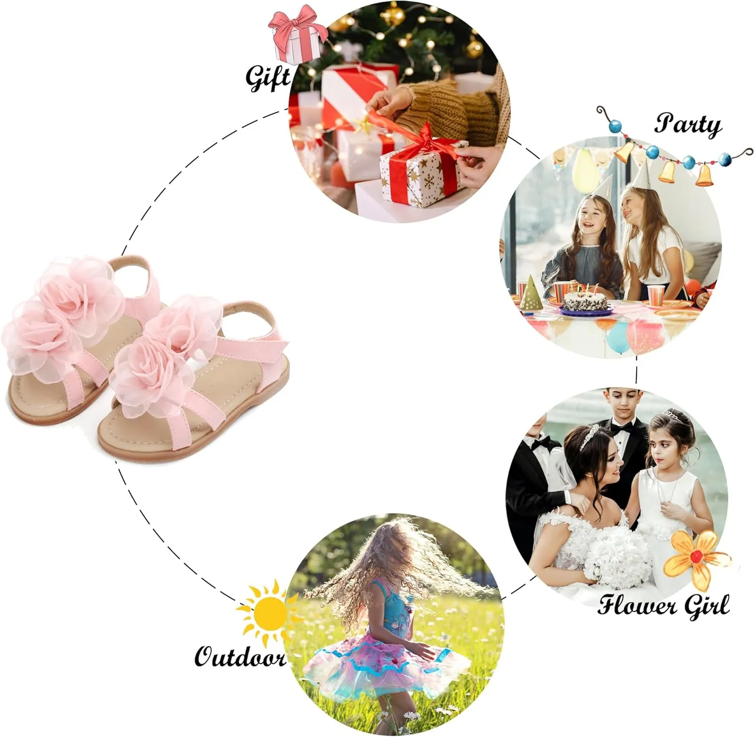 Felix & Flora Toddler Girls Sandals Soft Rubber Flats Summer Baby Flower Girl Shoes.