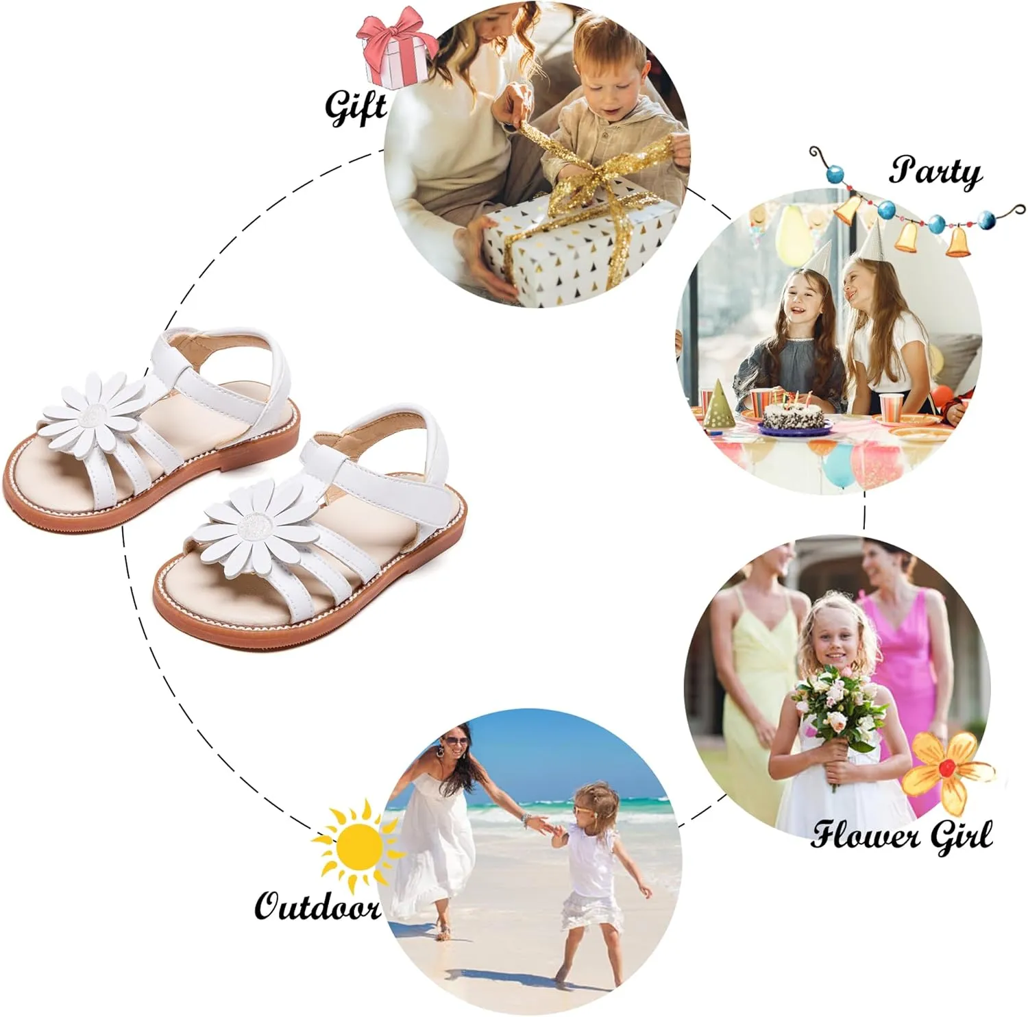 Felix & Flora Toddler Girls Sandals Soft Rubber Flats Summer Baby Flower Girl Shoes.