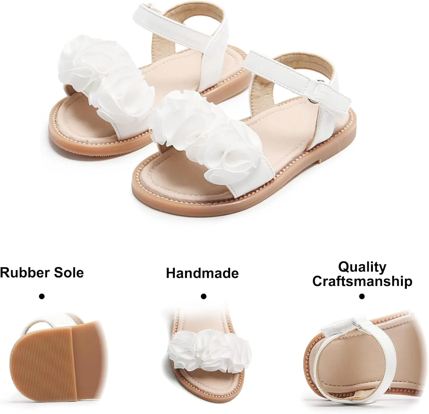 Felix & Flora Toddler Girls Sandals Soft Rubber Flats Summer Baby Flower Girl Shoes.