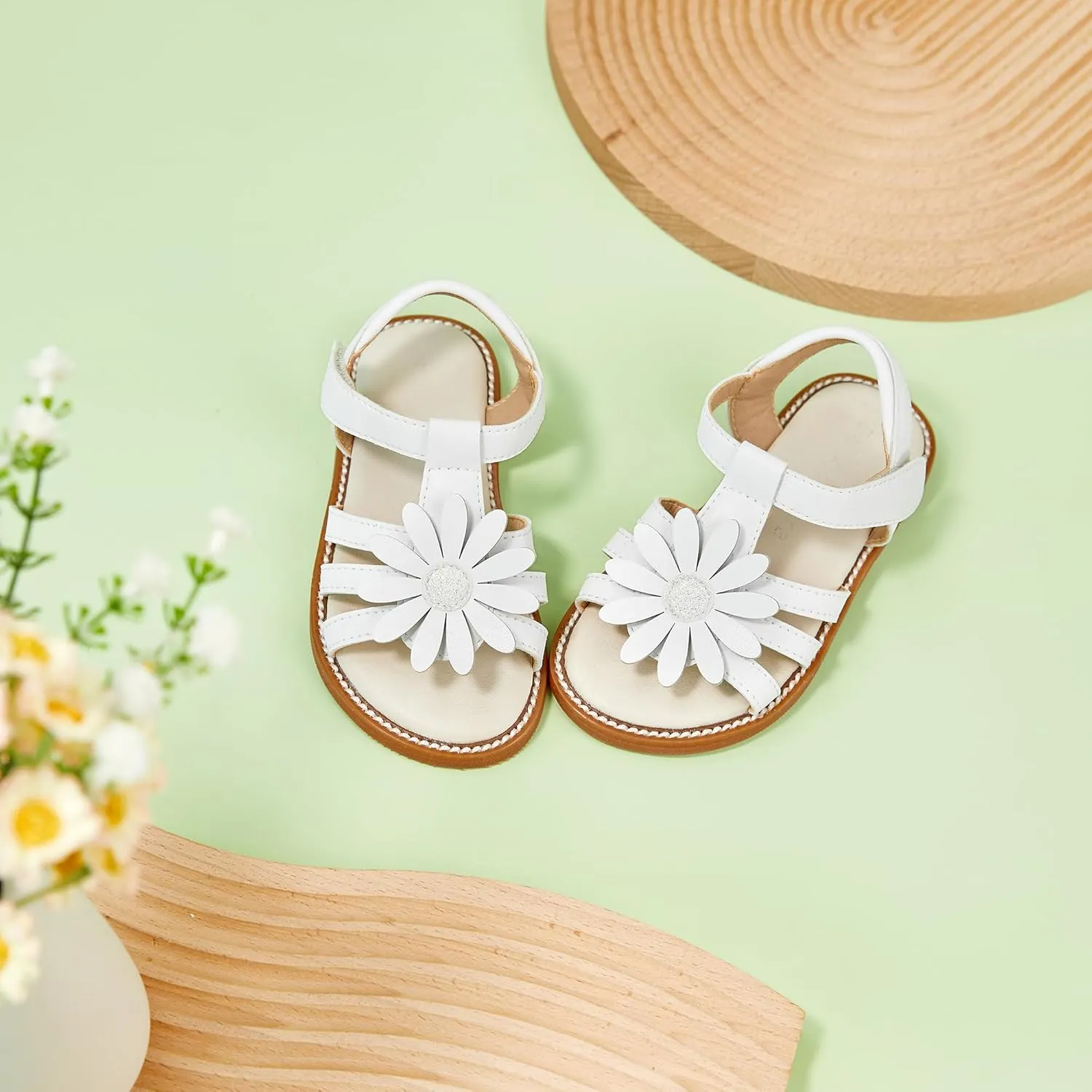 Felix & Flora Toddler Girls Sandals Soft Rubber Flats Summer Baby Flower Girl Shoes.