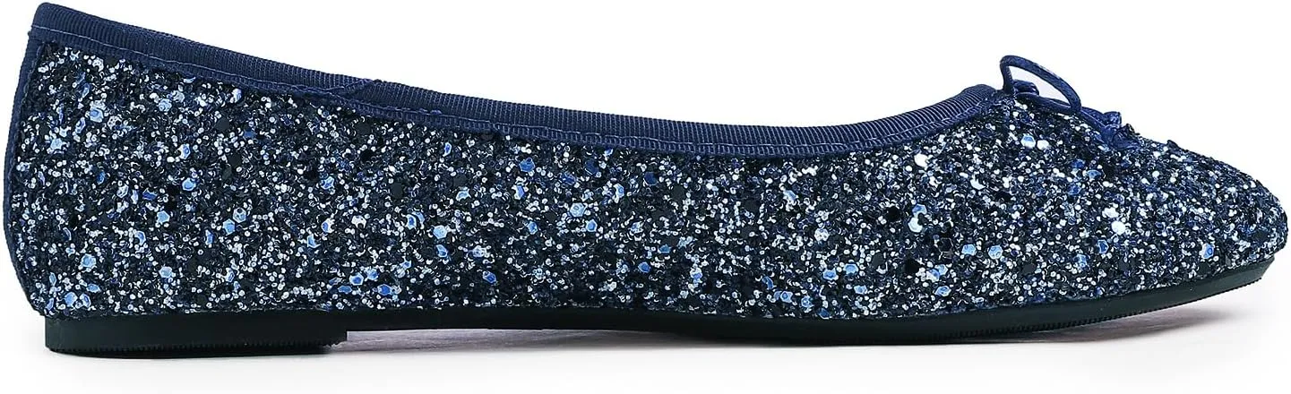 FEVERSOLE Women's Bling Soft Cushioned Comfort Flats Sparkle Party Ballets