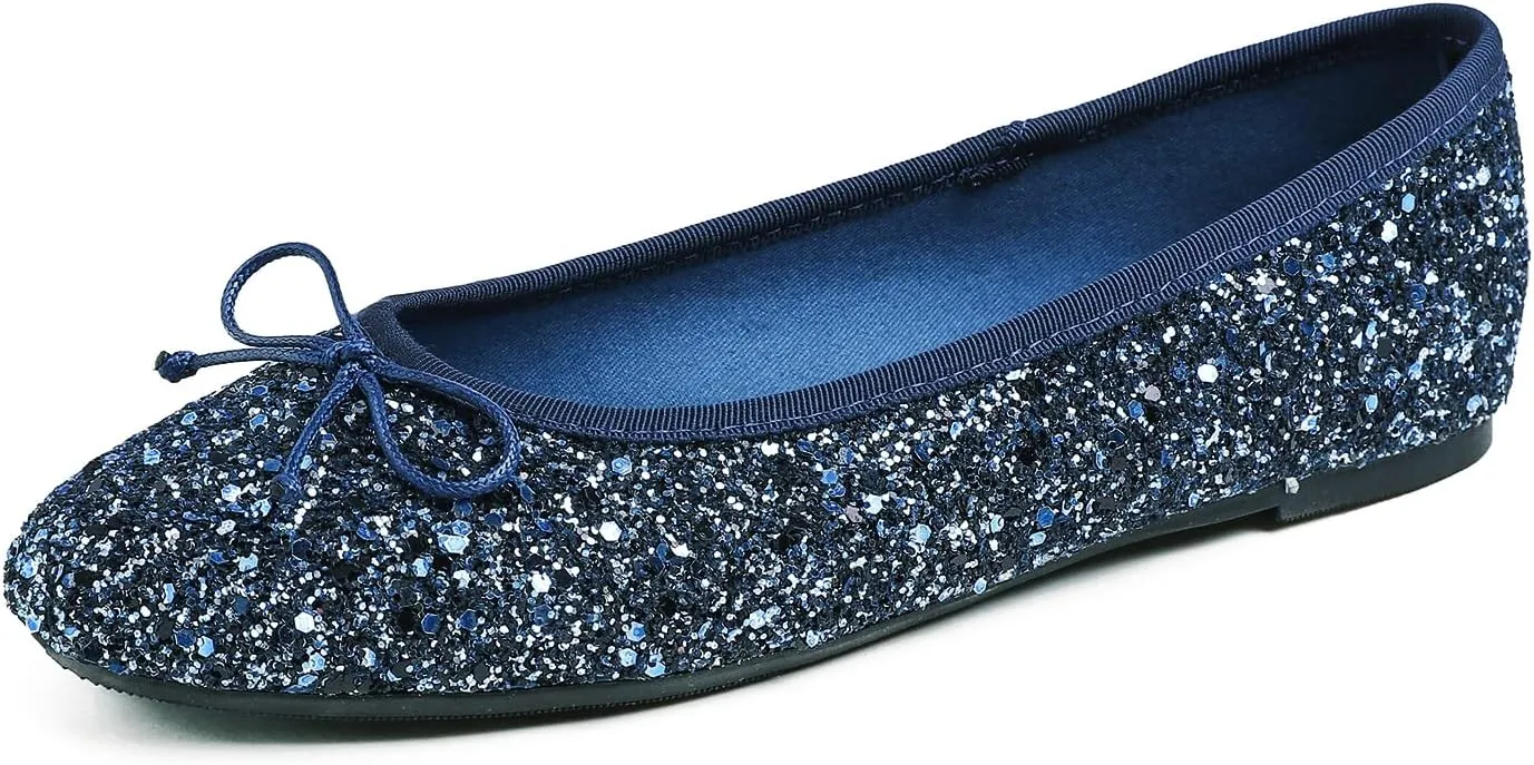 FEVERSOLE Women's Bling Soft Cushioned Comfort Flats Sparkle Party Ballets