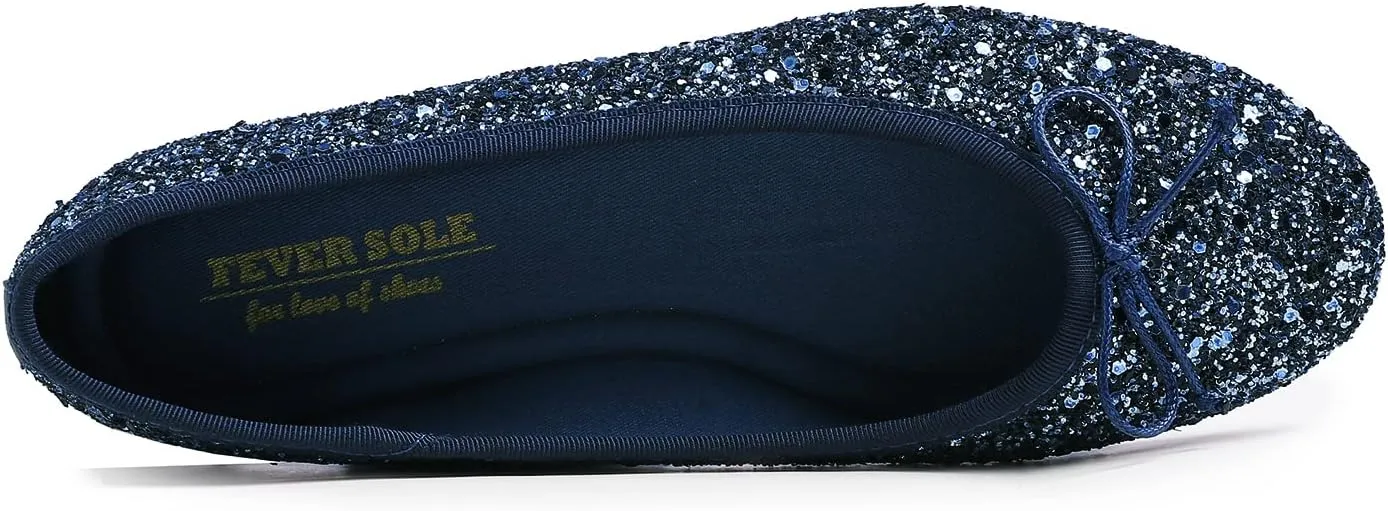 FEVERSOLE Women's Bling Soft Cushioned Comfort Flats Sparkle Party Ballets