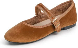 FEVERSOLE Women's Soft Cushion Extra Padded Comfort Round Toe Mary Jane Metal Buckle Fashion Ballet Flats Walking Shoes