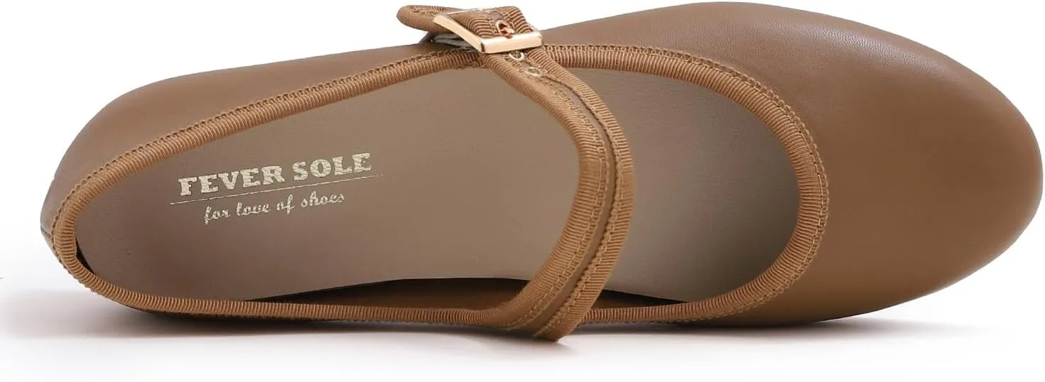 FEVERSOLE Women's Soft Cushion Extra Padded Comfort Round Toe Mary Jane Metal Buckle Fashion Ballet Flats Walking Shoes