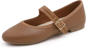 FEVERSOLE Women's Soft Cushion Extra Padded Comfort Round Toe Mary Jane Metal Buckle Fashion Ballet Flats Walking Shoes