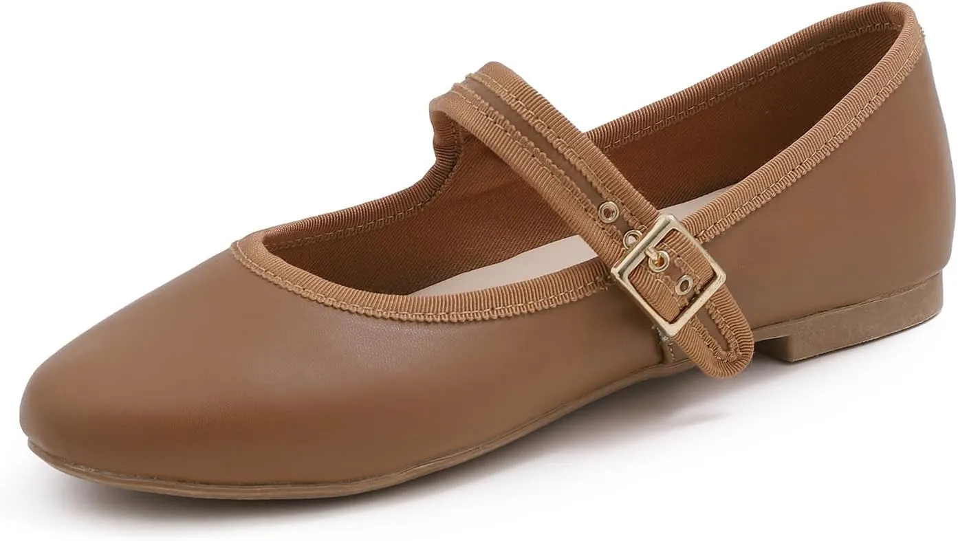 FEVERSOLE Women's Soft Cushion Extra Padded Comfort Round Toe Mary Jane Metal Buckle Fashion Ballet Flats Walking Shoes