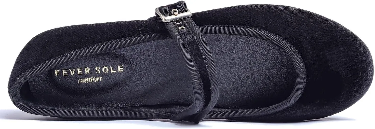FEVERSOLE Women's Soft Cushion Extra Padded Comfort Round Toe Mary Jane Metal Buckle Fashion Ballet Flats Walking Shoes