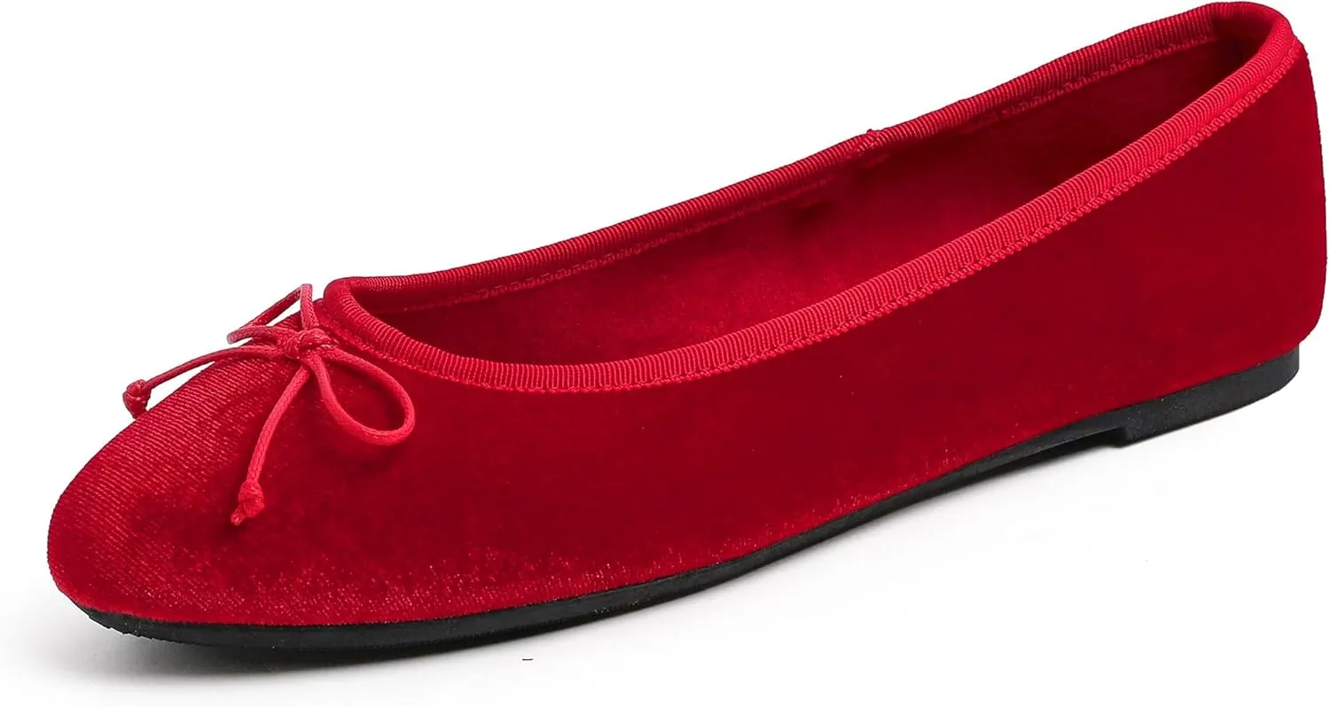 FEVERSOLE Women's Ultra Soft Colorful Memory Foam Cushioned Faux Suede Home Ballet Flats
