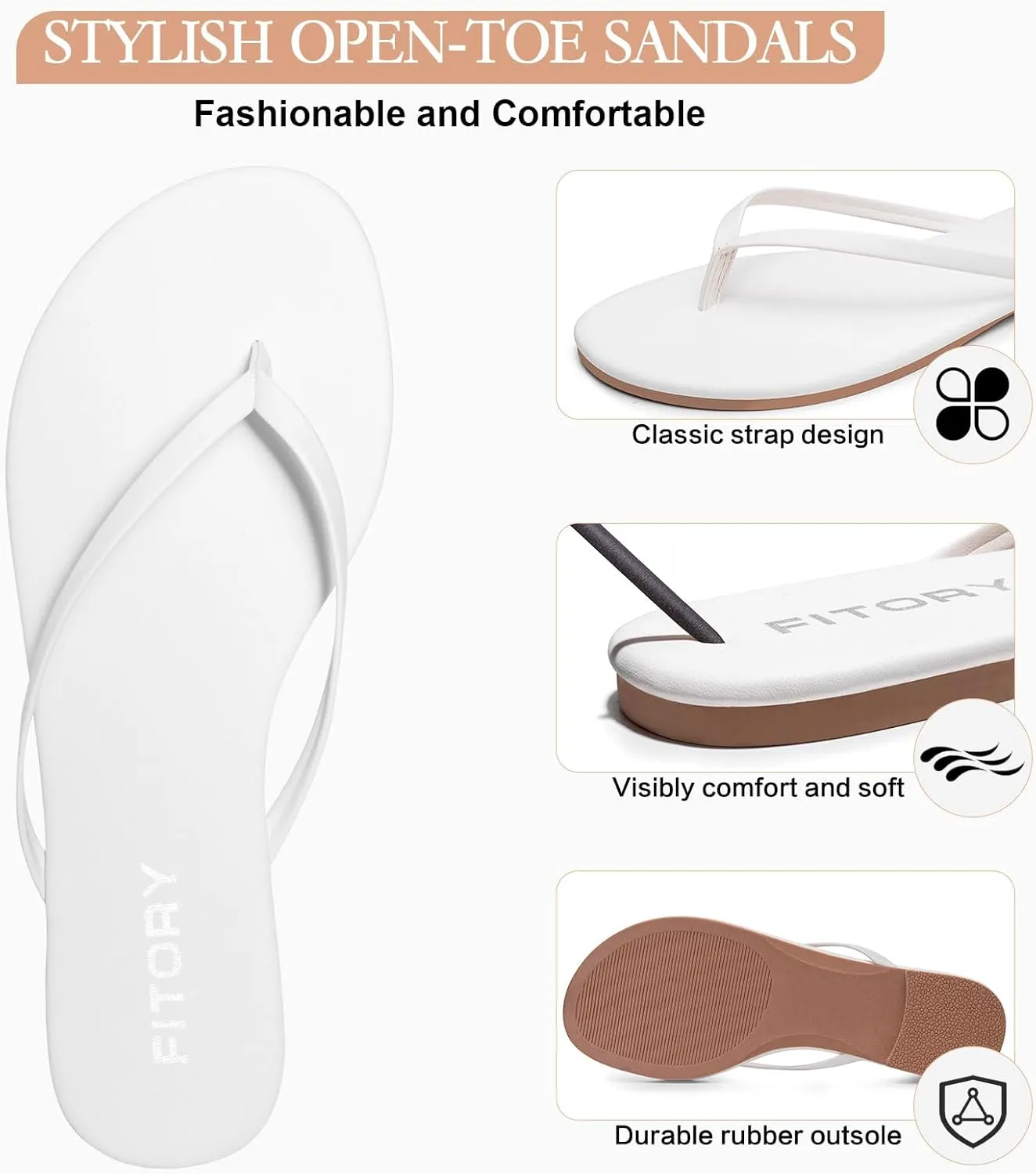 FITORY Women’s Fashion Flip Flops Comfortable Leather Summer Beach Thong Walking Sandals on Indoor Outdoor Size 6-11