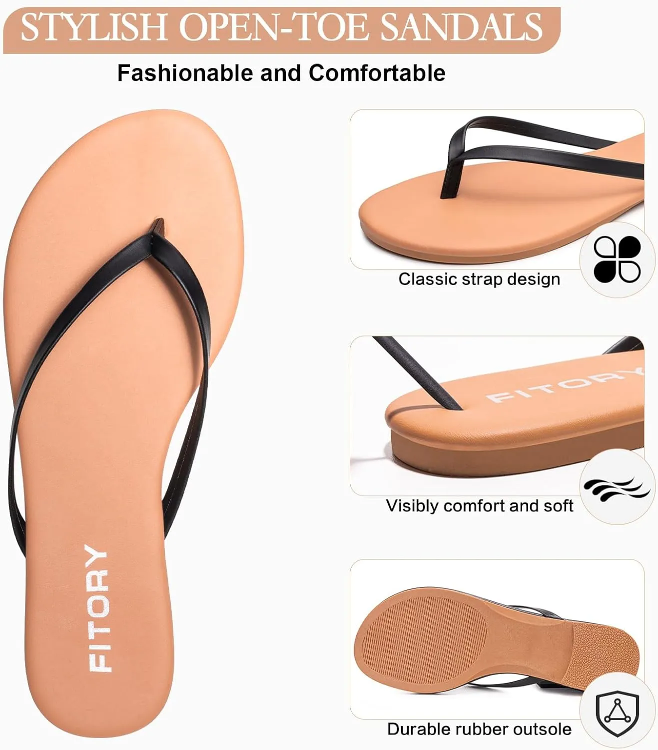 FITORY Women’s Fashion Flip Flops Comfortable Leather Summer Beach Thong Walking Sandals on Indoor Outdoor Size 6-11