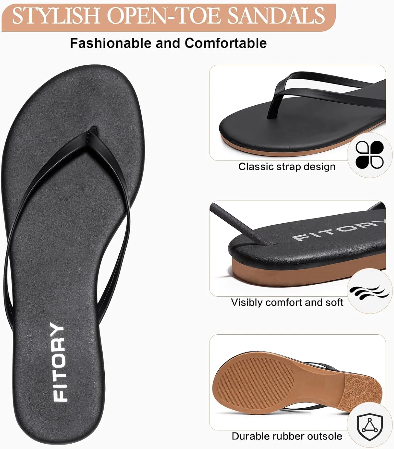 FITORY Women’s Fashion Flip Flops Comfortable Leather Summer Beach Thong Walking Sandals on Indoor Outdoor Size 6-11