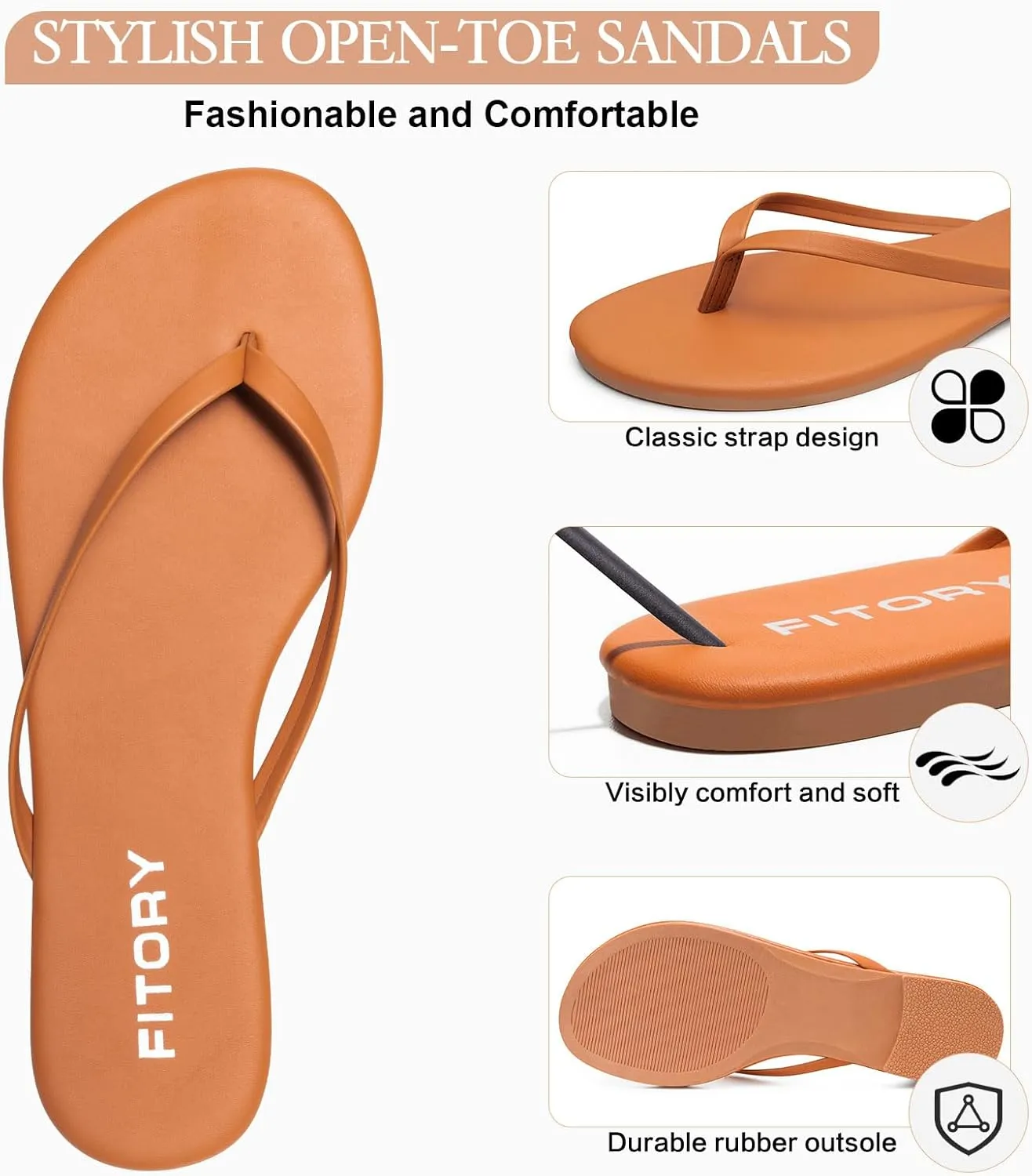FITORY Women’s Fashion Flip Flops Comfortable Leather Summer Beach Thong Walking Sandals on Indoor Outdoor Size 6-11