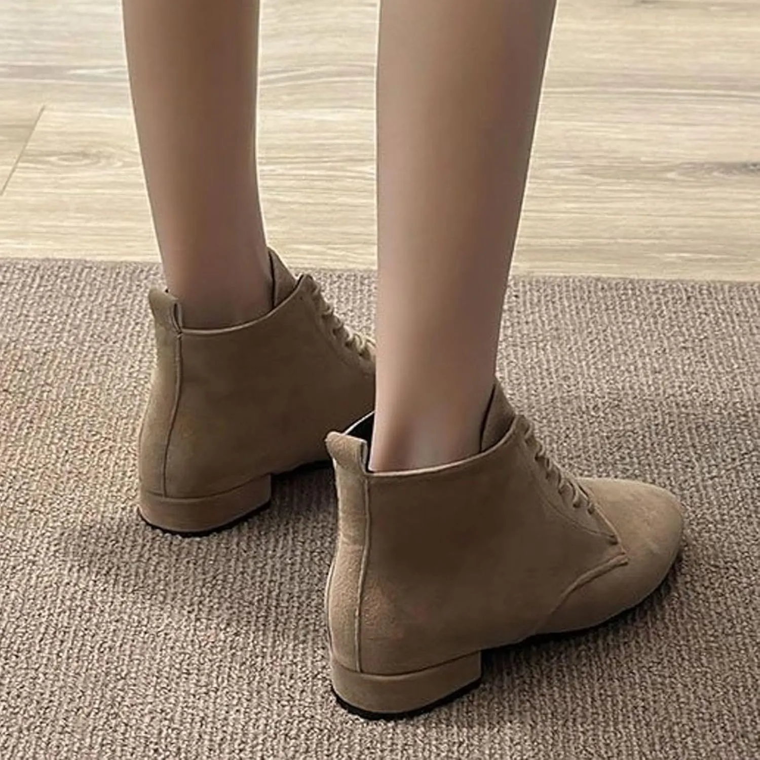 Flat Booties For Women Lace Up Dress Boots Suede Ankle Boots No Heel Desert Boots Short Chukka Boots Casual Boots