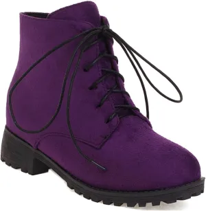 Flat Low Heels Lace Up Ankle Boots For Womens Casual Round Toe Suede Winter Dressy Short Booties