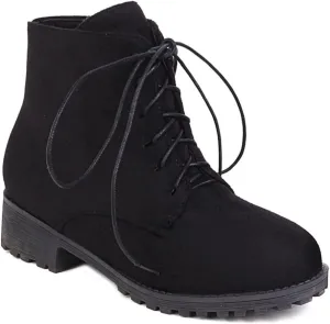 Flat Low Heels Lace Up Ankle Boots For Womens Casual Round Toe Suede Winter Dressy Short Booties