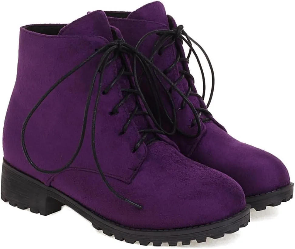 Flat Low Heels Lace Up Ankle Boots For Womens Casual Round Toe Suede Winter Dressy Short Booties