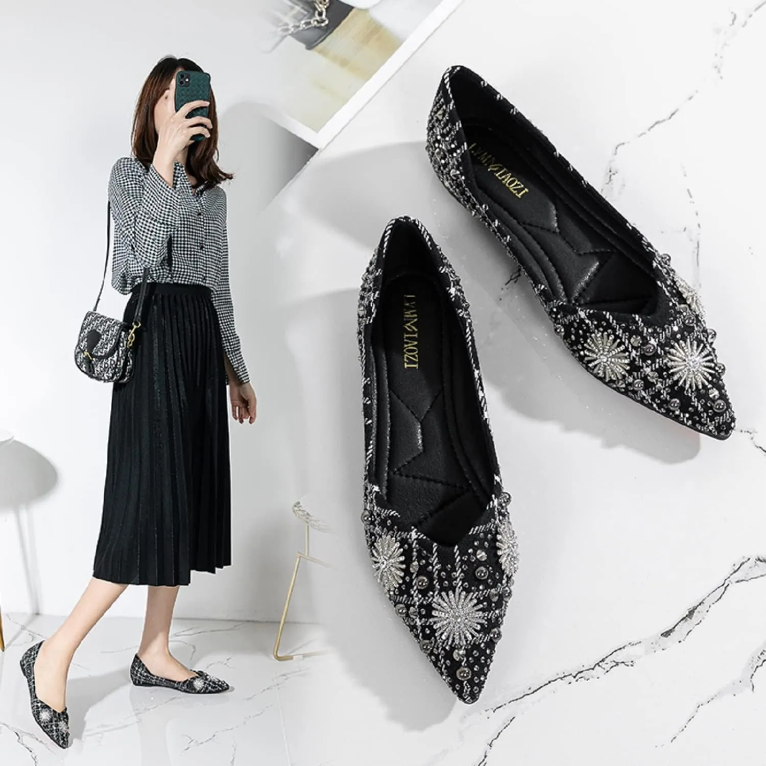 Flats for Women Pointed Toe Fashion Wedding Shoes Work Casual Slip-On Dress Shoes Women Comfortable Dressy Flat