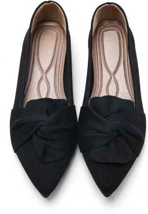 Flats for Womens Pointed Toe Ballet Flats with Bow Comfortable Knit Dressy Flats