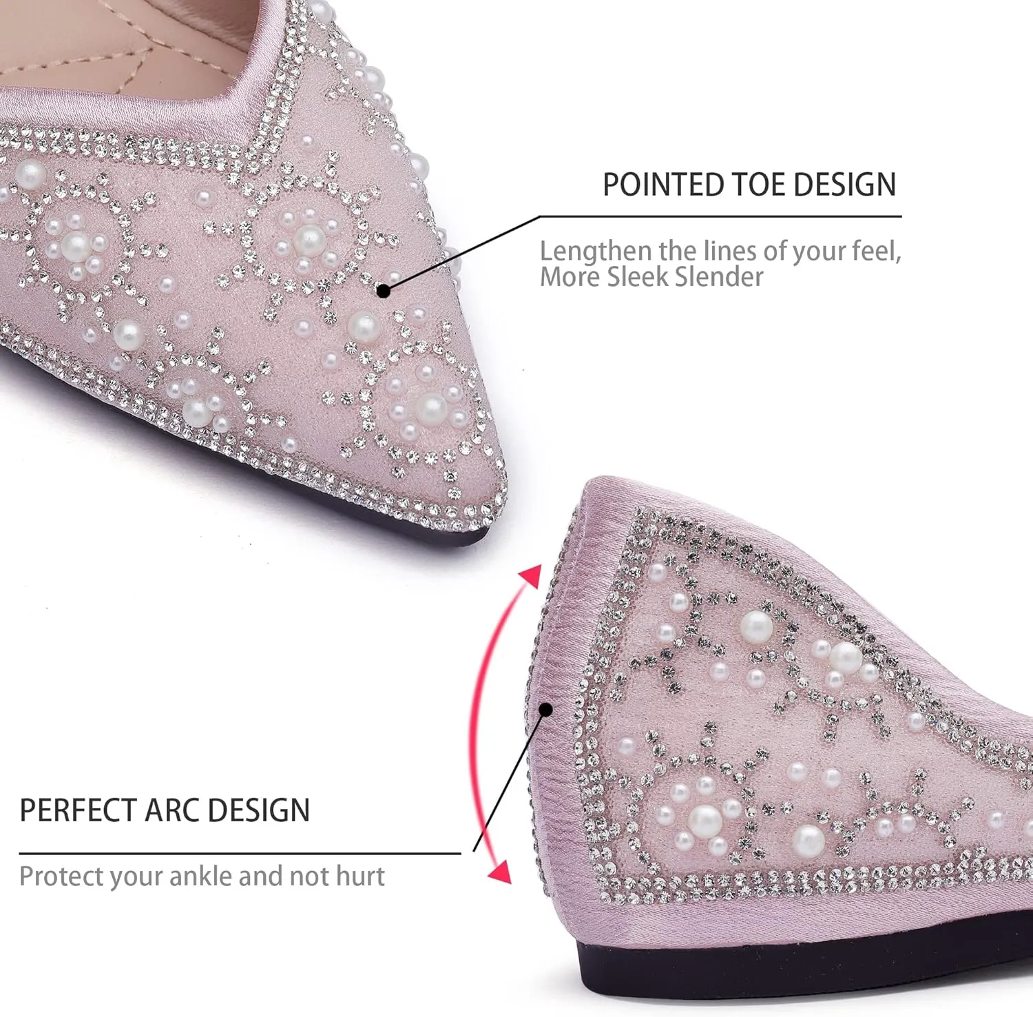 Flats Shoes Women Rhinestone Sequin Wedding Pointed Toe Dress Flat Shoes Comfortable Flats for Women Dressy