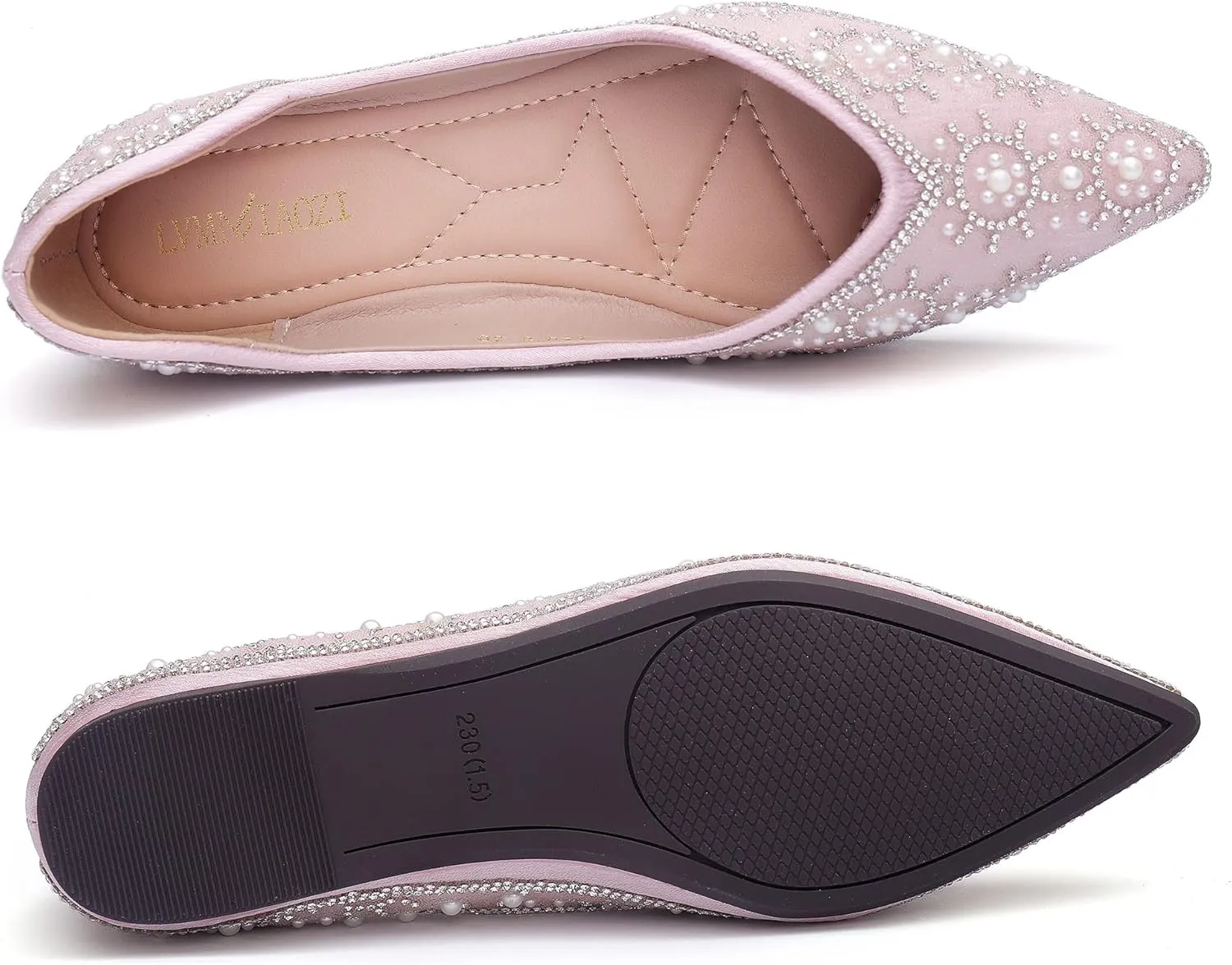 Flats Shoes Women Rhinestone Sequin Wedding Pointed Toe Dress Flat Shoes Comfortable Flats for Women Dressy