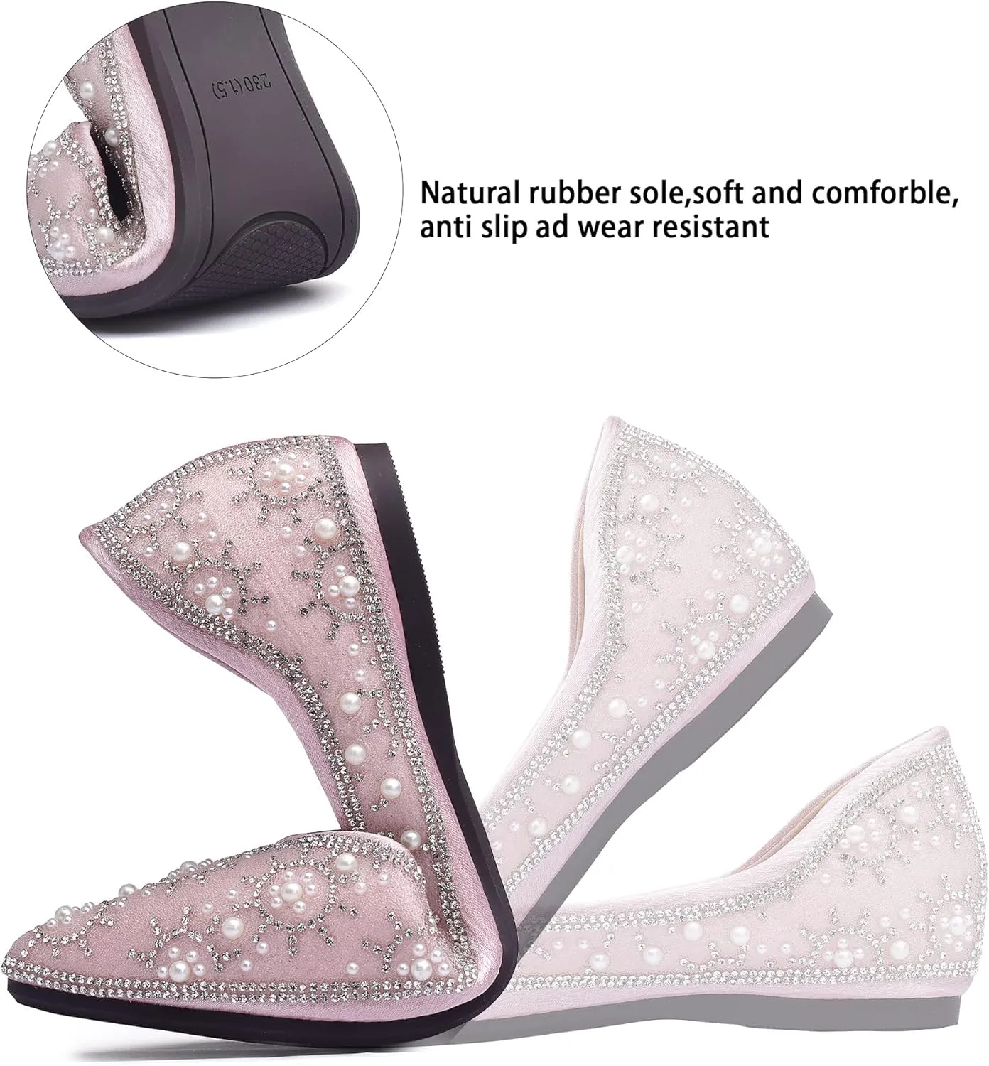 Flats Shoes Women Rhinestone Sequin Wedding Pointed Toe Dress Flat Shoes Comfortable Flats for Women Dressy