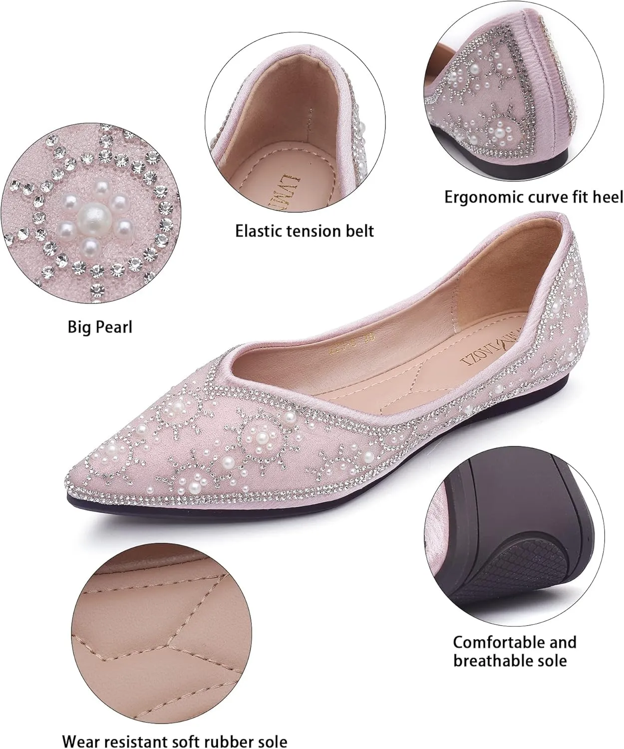 Flats Shoes Women Rhinestone Sequin Wedding Pointed Toe Dress Flat Shoes Comfortable Flats for Women Dressy
