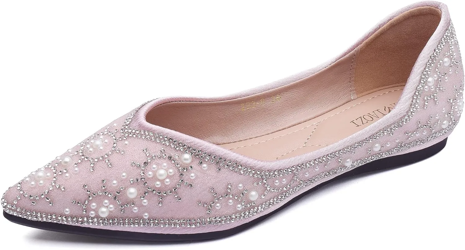 Flats Shoes Women Rhinestone Sequin Wedding Pointed Toe Dress Flat Shoes Comfortable Flats for Women Dressy